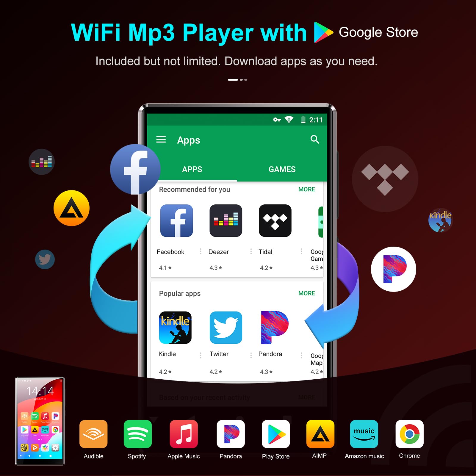 OILSKY MP3プレイヤーM501暗紫色 Amazon.co.jp: MP3プレーヤー Android9.0 Bluetooth 80GB 4.7インチ